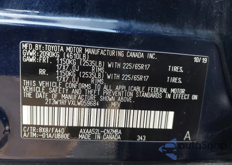 2020 Toyota Rav4 Xle from USA, damaged, VIN 2T3W1RFVXLW059684